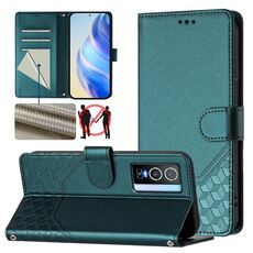 Per vivo Y76 5G Custodia per telefono in pelle con stampa a nido d'ape RFID (verde pavone)