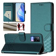 Per vivo V20 / Y73 2021 Custodia per telefono in pelle con stampa a nido d'ape RFID (verde pavone)