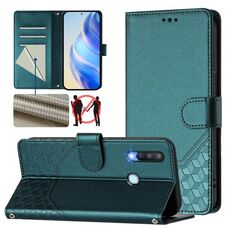 Per vivo Y17 / Y15 / Y12 / Y11 Custodia per telefono in pelle con stampa a nido d'ape RFID (verde pavone)