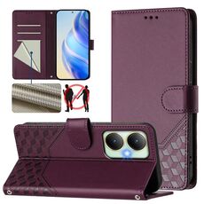 Per vivo Y27 4G 2023 Custodia per telefono in pelle con stampa a nido d'ape globale RFID (viola)
