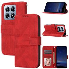 Per Xiaomi 14T Custodia in pelle con strisce in rilievo e sensazione di pelle (rosso)