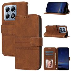 Per Xiaomi 14T Custodia in pelle con effetto pelle a strisce in rilievo (marrone)
