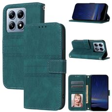 Per Xiaomi 14T Custodia in pelle con strisce in rilievo e effetto pelle (verde scuro)