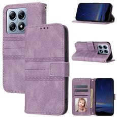 Per Xiaomi 14T Custodia in pelle con strisce in rilievo e sensazione di pelle (viola chiaro)