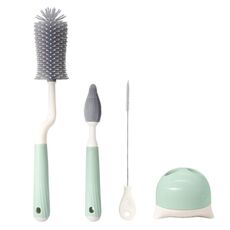 Spazzola rotante multifunzione in silicone per la pulizia della tazza, set di spazzole per la pulizia dei capezzoli delle bottiglie e delle cannucce (manico piegato verde)