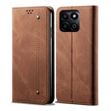 Custodia per telefono in pelle con texture denim globale per Honor Play 60 Plus (marrone)