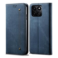 Custodia per telefono in pelle Flip con texture denim globale per Honor Play 60 Plus (blu)