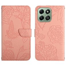 Per Honor 200 Smart Global HT03 Custodia in pelle con motivo a farfalla in rilievo (rosa)