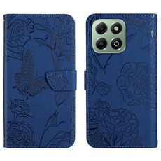 Per Honor 200 Smart Global HT03 Custodia in pelle con motivo a farfalla in rilievo (blu)