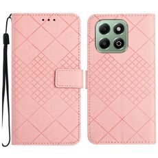 Custodia per telefono in pelle con trama a griglia rombica Smart Global Honor 200 (rosa)