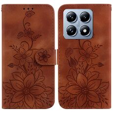 Per Xiaomi 14T Custodia per telefono in pelle goffrata Lily (marrone)