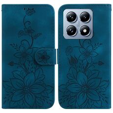 Per Xiaomi 14T Custodia in pelle goffrata Lily (blu scuro)