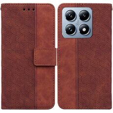 Per Xiaomi 14T Custodia per telefono in pelle con motivo geometrico in rilievo (marrone)