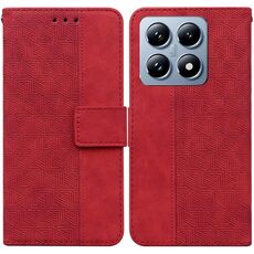 Per Xiaomi 14T Custodia per telefono in pelle con motivo geometrico in rilievo (rosso)