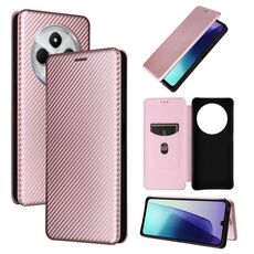 Per Redmi 14C Custodia in pelle con texture in fibra di carbonio (rosa)