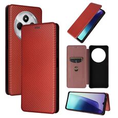 Per Redmi 14C Custodia in pelle con texture in fibra di carbonio (marrone)