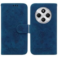 Per Redmi 14C 4G Custodia per telefono in pelle goffrata con motivo a farfalla rosa (blu)