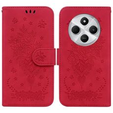 Per Redmi 14C 4G Custodia per telefono in pelle goffrata con motivo a farfalla rosa (rosso)