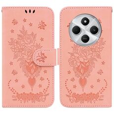 Per Redmi 14C 4G Custodia per telefono in pelle goffrata con motivo a farfalla rosa (rosa)