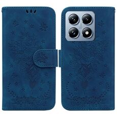 Per Xiaomi 14T Custodia per telefono in pelle goffrata Butterfly Rose (blu)