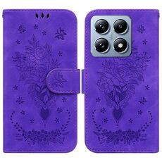 Per Xiaomi 14T Custodia per telefono in pelle goffrata con farfalla rosa (viola)