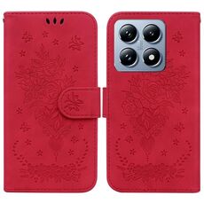 Per Xiaomi 14T Custodia per telefono in pelle goffrata Butterfly Rose (rosso)