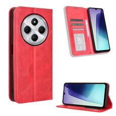 Per Redmi 14C 4G Custodia per telefono in pelle con fibbia magnetica e texture retrò (rosso)