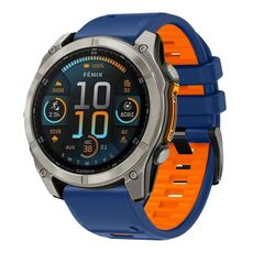 Per Garmin 22mm Official Two Color Quick Release Silicone Watch Band (Royal Blue Orange)