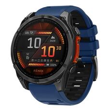 Per Garmin 26mm Official Two Color Screw Buckle Quick Release Silicone Watch Band (Royal Blue Black)