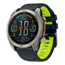 Per Garmin 22mm Official Two Color Screw Buckle Quick Release Silicone Watch Band (Nero Lime)