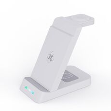 B20A 15W Qi Caricabatterie wireless 3 in 1 Supporto verticale per telefono per Samsung Watch / Galaxy Buds (bianco)