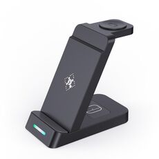B20A 15W Qi Caricabatterie wireless 3 in 1 Supporto verticale per telefono per Samsung Watch / Galaxy Buds (nero)