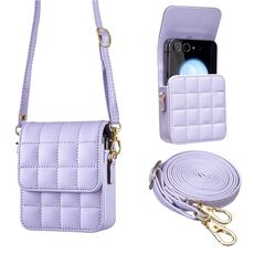 Per Samsung Galaxy Z Flip6 BFB04 Plaid Crossbody Fold Phone Bag (Viola)