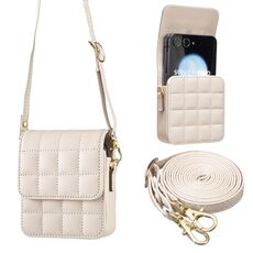 Per Samsung Galaxy Z Flip6 BFB04 Plaid Crossbody Fold Phone Bag (Beige)