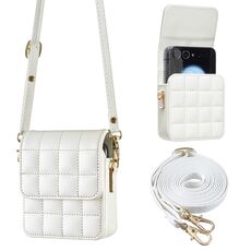 Per Samsung Galaxy Z Flip6 BFB04 Plaid Crossbody Fold Phone Bag (Bianco)