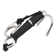 Gancio a doppia testa in acciaio inox per immersioni con corda di sicurezza, colore: nero