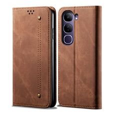 Per vivo V40 Lite 4G IDN / 5G IDN Custodia in pelle con texture denim (marrone)