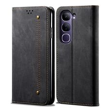 Per vivo V40 Lite 4G IDN / 5G IDN Custodia in pelle con texture denim (nero)