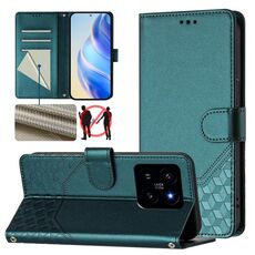 Per Xiaomi 14 Custodia per telefono in pelle con stampa a nido d'ape RFID (verde pavone)