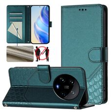 Per Xiaomi 14 Ultra 5G Custodia per telefono in pelle con stampa a nido d'ape RFID (verde pavone)