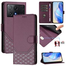 Per Xiaomi Poco X6 Pro / Redmi K70E Custodia per telefono in pelle con stampa a nido d'ape RFID (viola)