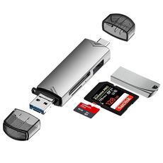 Adattatore lettore di schede multifunzione USB3.0, Micro USB, Type-C a SD, TF Card, U Disk 6 in 1 (argento)