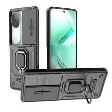 Per vivo iQOO Z9s 5G Global Sliding Camshield TPU + PC Custodia antiurto per telefono con supporto (nero)