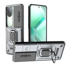 Per vivo iQOO Z9s 5G Global Sliding Camshield TPU + PC Custodia antiurto per telefono con supporto (grigio)