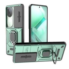 Per vivo iQOO Z9s 5G Global Sliding Camshield TPU + PC Custodia antiurto per telefono con supporto (verde)