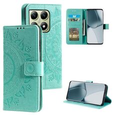 Per Xiaomi 14T Custodia per telefono in pelle goffrata con fiore Totem con cordino (verde)