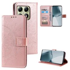 Per Xiaomi 14T Custodia in pelle goffrata con fiore Totem con cordino (oro rosa)