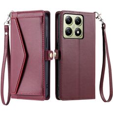 Per Xiaomi 14T Portafoglio Multi-Slot per Carta Custodia in Pelle per Telefono con Lanyard (Rosso Vino)