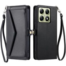 Per Xiaomi 14T Portafoglio Multi-Slot per Carta Custodia per Telefono in Pelle con Laccetto (Nero)
