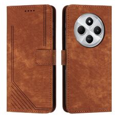 Per Redmi 14C 4G Custodia in pelle con motivo a strisce Skin Feel (marrone)